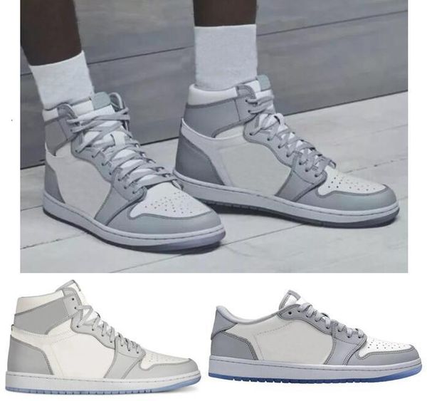 

1 white and grey basketball shoes men women 1s white gray sports sneakers new with box
