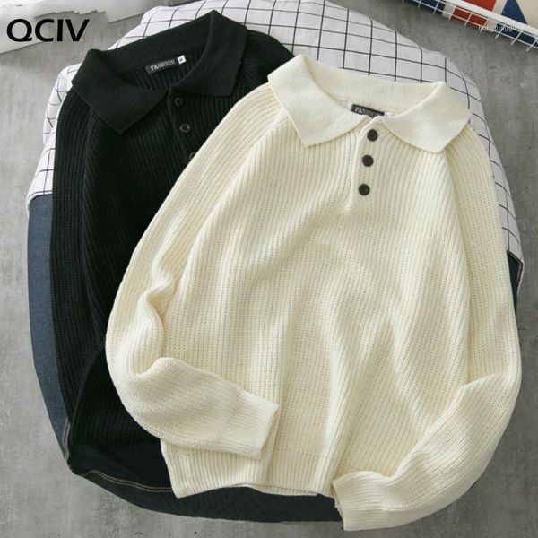 

men sweaters turn-down collar solid chic plus size 2xl students all-match mens daily outwear loose korean style couples harajuku1, White;black