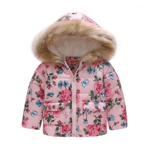 

2020 new autumn winter fashion printing flowers jacket thick warm children young girls coats kids outerwear coat 2-6year1, Blue;gray