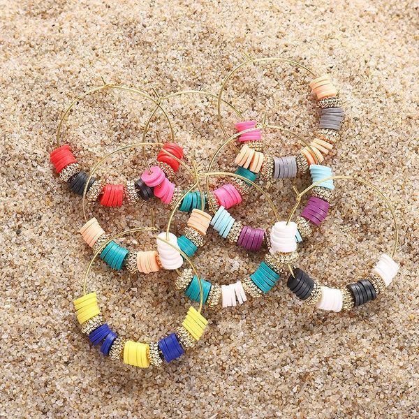 

hoop & huggie wgoud bead earring bohemian sweet lovely soft pottary polyester charm for women beach colorful jewelry1, Golden;silver