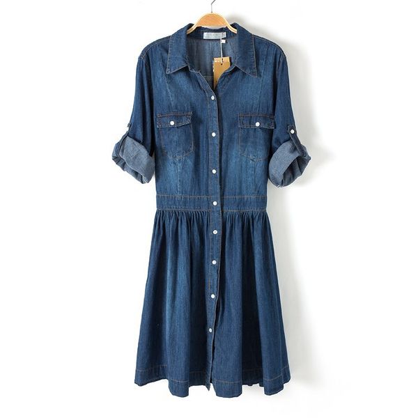 Großhandel - Herbst neue Damenbekleidung in Übergröße, lockeres, lässiges Jeanskleid für Damenmode, einteiliges Kleid mit Dreiviertelärmeln