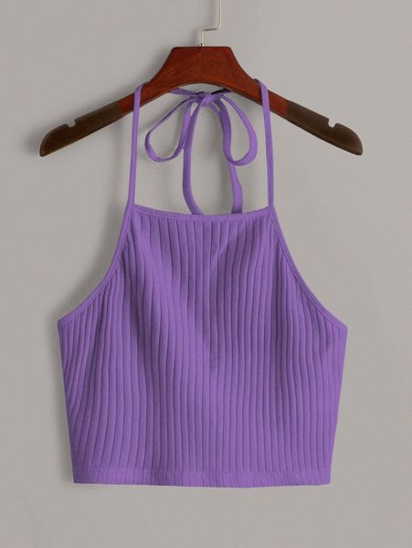 

solid rib-knit halter k08q#, White