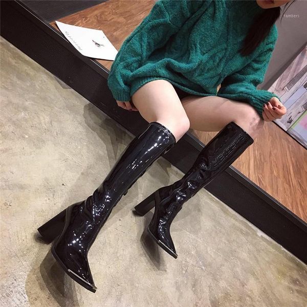 

european style simple thick-heeled boots women women's shoes1, Black