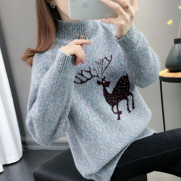 

women's sweaters christmas style winter knitted sweater for women fashion colors long sleeve half turtleneck design ladies knitwear pul, White;black
