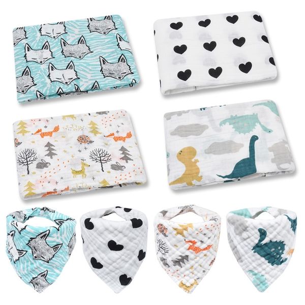 

swaddle+bib set baby swaddles soft newborn blankets bath gauze infant wrap sleepsack stroller cover bath gauze infant wrap y201009