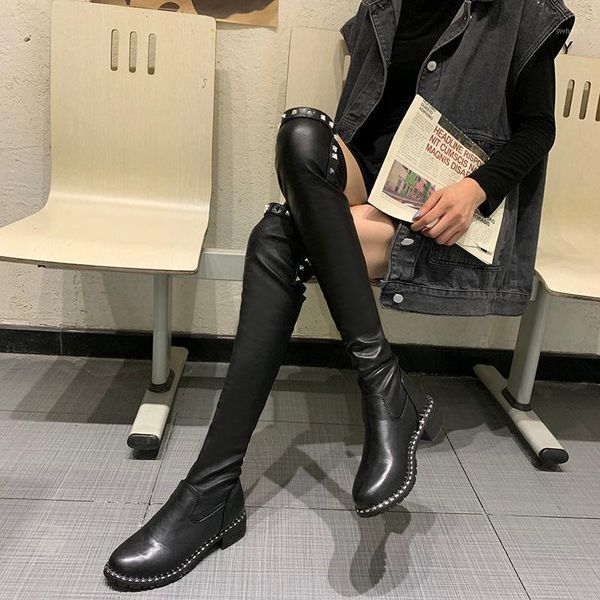 

boots black flat over the knee women shoes platform thigh high winter long 2021 thick sole botas mujer1