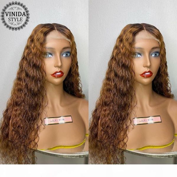 

vinida style ombre curly 150% density t-part lace front human hair wigs scalp closure wigs with baby hair non-remy, Black;brown