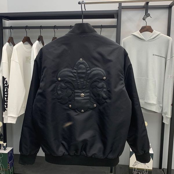 

осень и зима 2020 новый крырский мужской модный бренд свободные стенд воротник бейсбольный костюм кросс вышитая куртка тенденция, Black