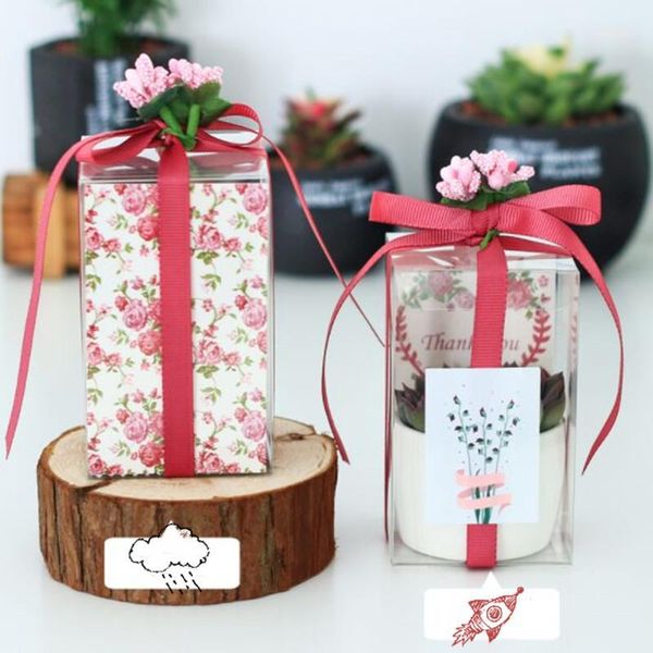 

gift wrap 6x6x10cm/7x7x10cm/7x7x12cm/8x8x13cm four size style 10pcs diy green plant some flower add sticker /ribbon beautiful pvc box1