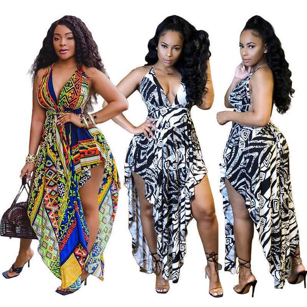 

ch7501 fashionable printing strap irregular edge holiday dress, Black;gray