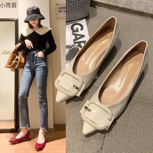 

the new 2021 single shoe. women's shoes with thick heels for spring, summer and autumn. point-headed white dress shoes shallow m, Black