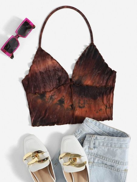 

tie dye lettuce trim halter 03m9#, White