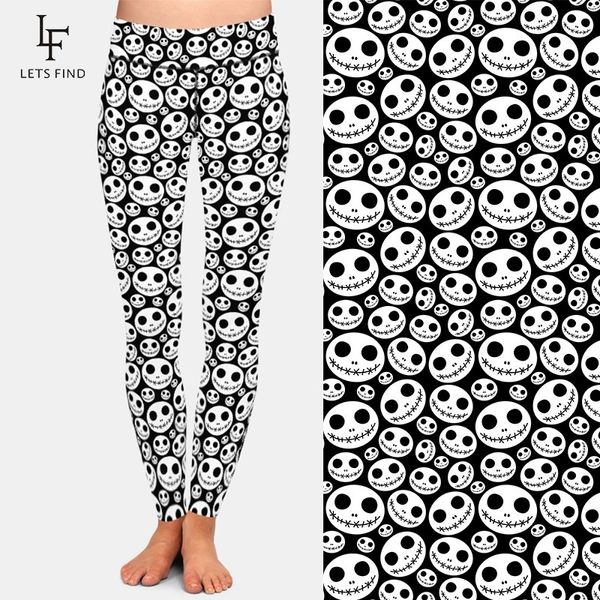 LETSFIND Modello di Halloween 3D con facce di scheletro Leggings con stampa digitale Vita alta Leggings morbidi per il fitness da donna Taglie forti 201203