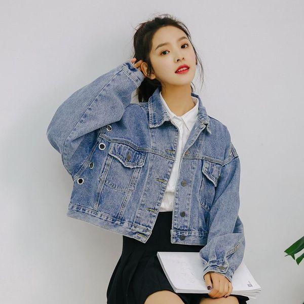 

women's jackets short ripped jeans jacket coat women loose sleeves hole oversize denim for autumn fashion female outerwear coats, Black;brown