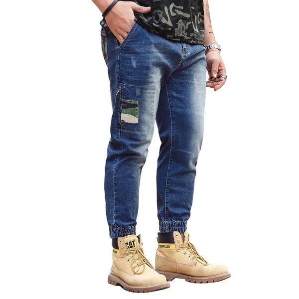 

big size jeans men loose large size japanese feet harem pants 2020 spring autumn new trend men's stretch long pants, Blue