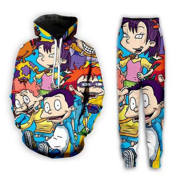 

new men/womens cartoon rugrats 90's funny 3d print fashion tracksuits hip hop pants + hoodies mh06, Gray