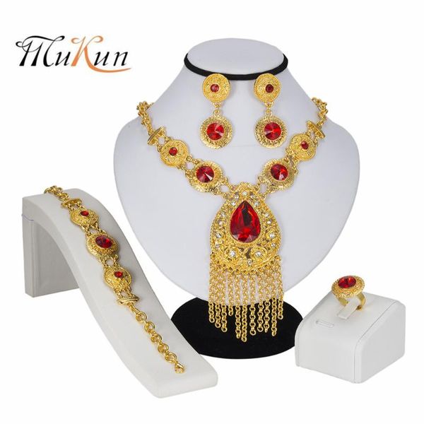 

mukun bridal jewelry sets gold color jewelry set trendy necklace earrings bracelet set for women dubai set+gift boxes, Silver