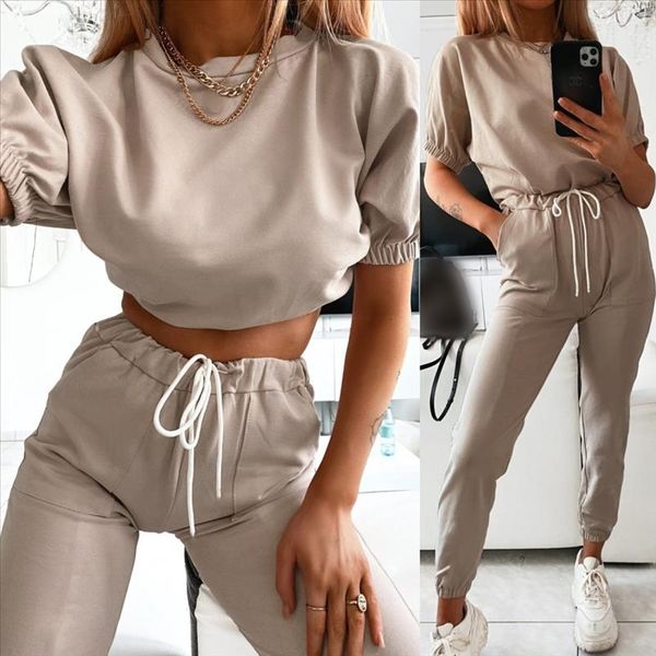 

women summer casual pants set t shirt harem pants suit female 2 piece outfits streetwear tracksuit women two piece set sweatsuit, Gray