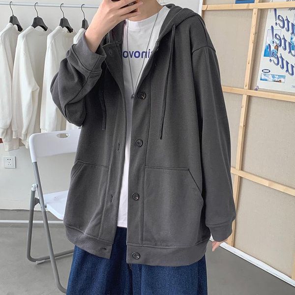 

2020 autumn and winter new youth popular solid color loose large size breasted hooded sports cardigan fashion casual top, Black
