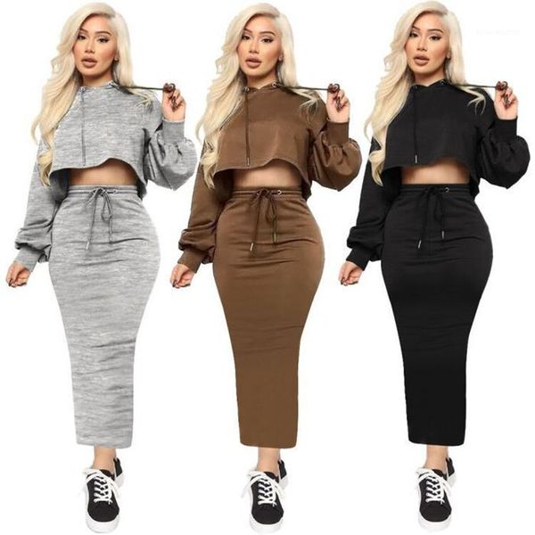 

skirts casual fashion women 2pcs sets solid color womens two piece dresses long sleeve hooded t shirts slim, White