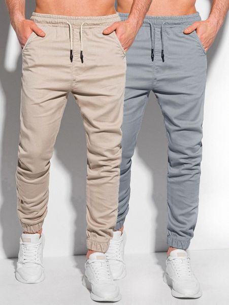 

men 2pcs slant pockets drawstring waist joggers t8sg#, Black