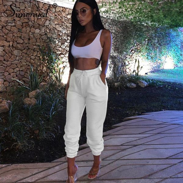 

simenual casual workout women sweatpants 2019 autumn high waist joggers fashion solid slim active wear long trousers basic femme1, Black;white