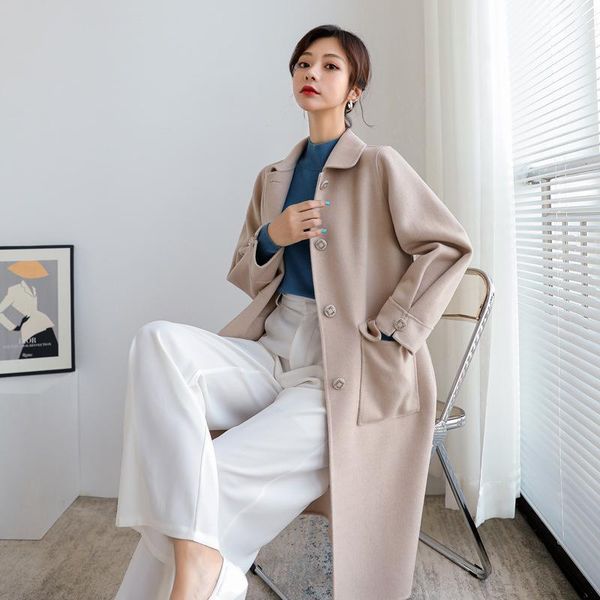 

winter long black double sided woolen overcoat winter 2020 women baby collar single breated korean high end 100% wool coat1