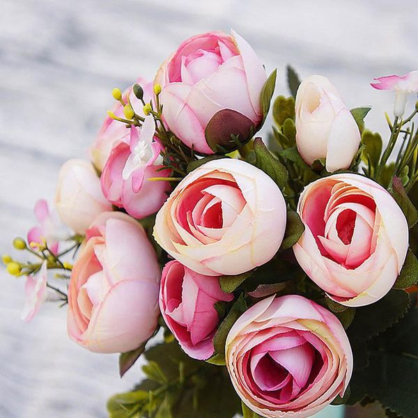 

10 головок искусственных пластиковых цветов флористика новый год рождественские вазы для украшения букет из шелкового розы маленький чай бут