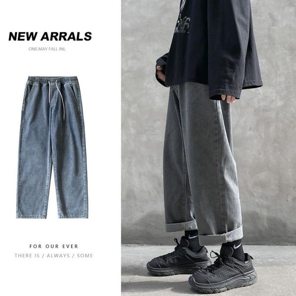 

men's jeans 2021 spring and winter new drawstring flow plus size nine-point pants jeans loose personality youth men's clothing, Blue