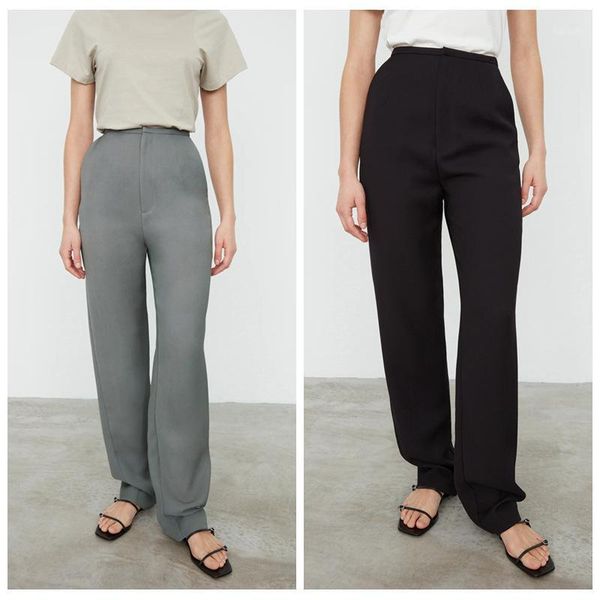 

2020 early autumn womens pants casual high waist lady office wear trousers long pants clothes with pockets1, Black;white