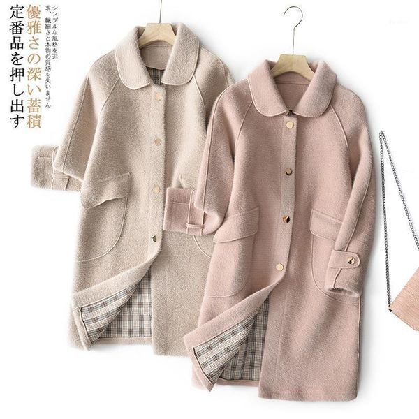 

winter 2020 new temperament woolen coat women's middle long warm pressure wind loose straight tube mink like coat1, Black