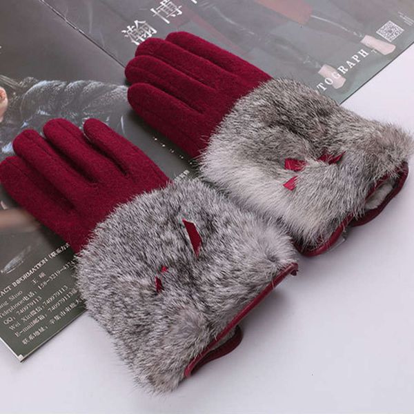 

real mouth women' rabbit wool hair plush warm warm snow weather lovely fashion bow student gloves11gy, Blue;gray