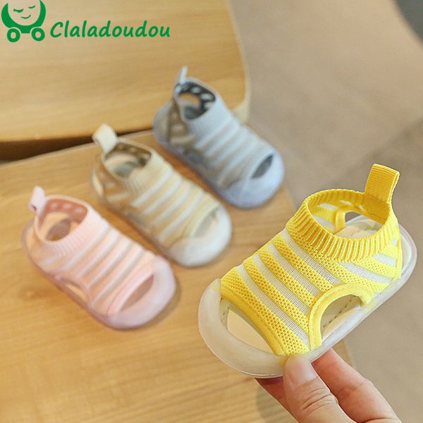 

11.5-15.5cm baby boys girls knitting sandals mesh breathable little kids summer shoes yellow khaki gray anti-kick first walkers t200701, Black;red