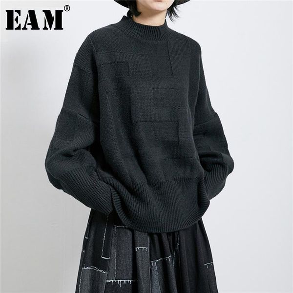 

[eam] brief oversized knitting sweater loose fit turtleneck long sleeve women pullovers new fashion tide spring 2020 1r274, White;black