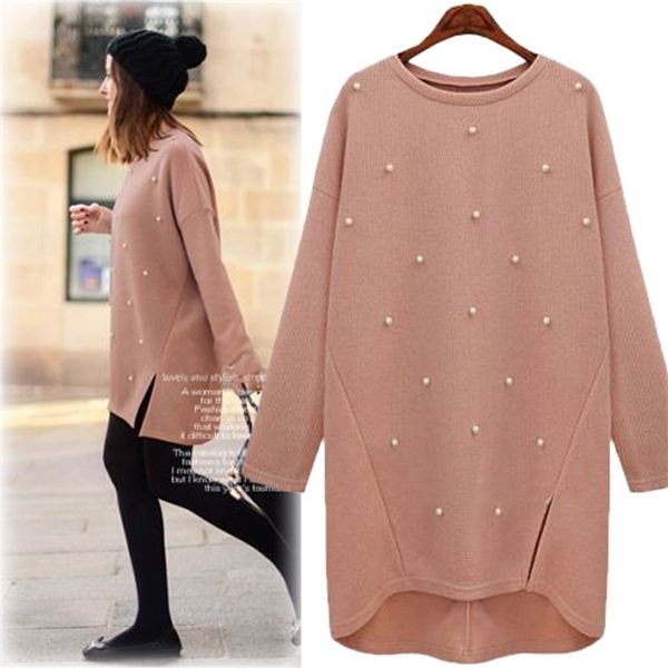 

new round neck pullover spring autumn 2020 medium long nail bead bottoming knit coat for large size women's sweater c1120, White;black