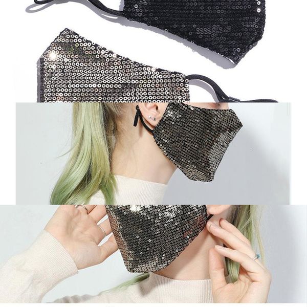 

factoryz93hpm2.5 fashion bling 3d washable reusable mask care shield sun color gold elbow sequins shiny face cover mount