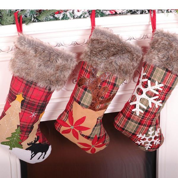 

christmas decorations stockings stamping gold snowflake xmas ornaments pendant tree noel gift socks