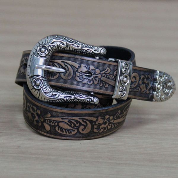 

leather rose carving head women's can be customized proofing belt, Black;brown