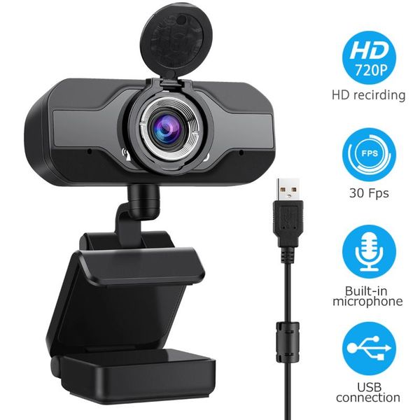 

720p fixed focus webcam 1mp video recording camera usb with privacy cover for deskpc built in noise reduction microphone