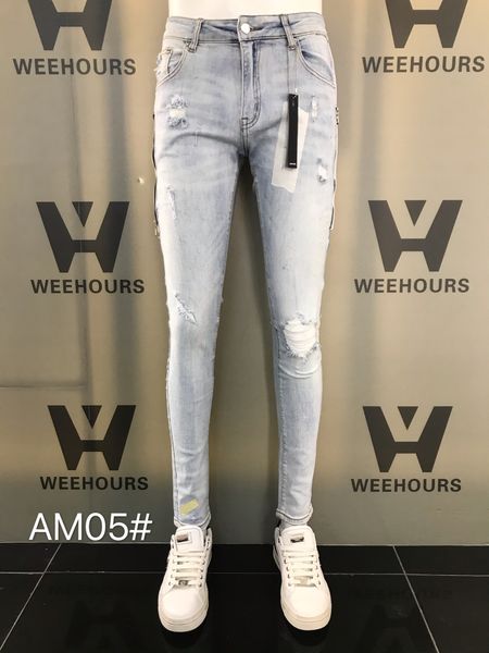 

new style men's and women's jeans slim locomotive denim fashion trendy hip-hop men's jeans am05, Blue