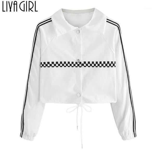 

drawstring jacket women cool white women long sleeve stripe plaid coat casual light loose cropped coat button jacket 1, Black;brown