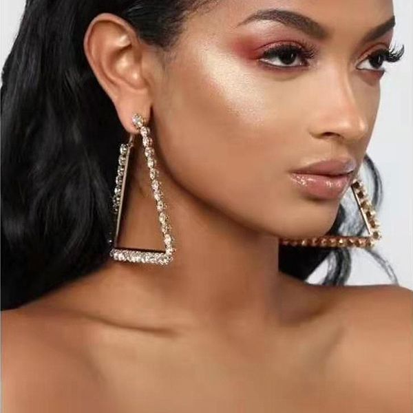 

new designer earrings exaggerated hoop earrings personalized exaggerated nightclub net red shiny diamond earrings wholesale price, Golden;silver