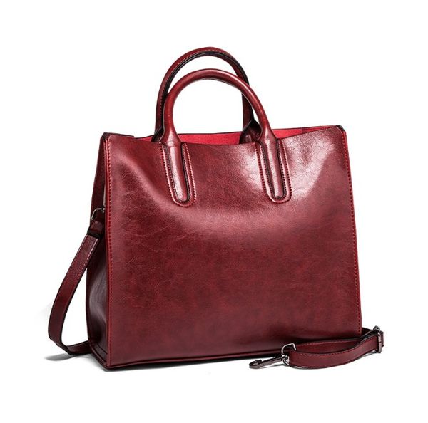 

oil wax pu leather 2021 women handbag large capacity messenger bags vintage shoulder bag office lady totes daily clutch bags