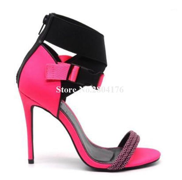 

women fashion style open toe patchwork stiletto heel gladiator sandals ankle banded straps high heel sandals dress heels1, Black