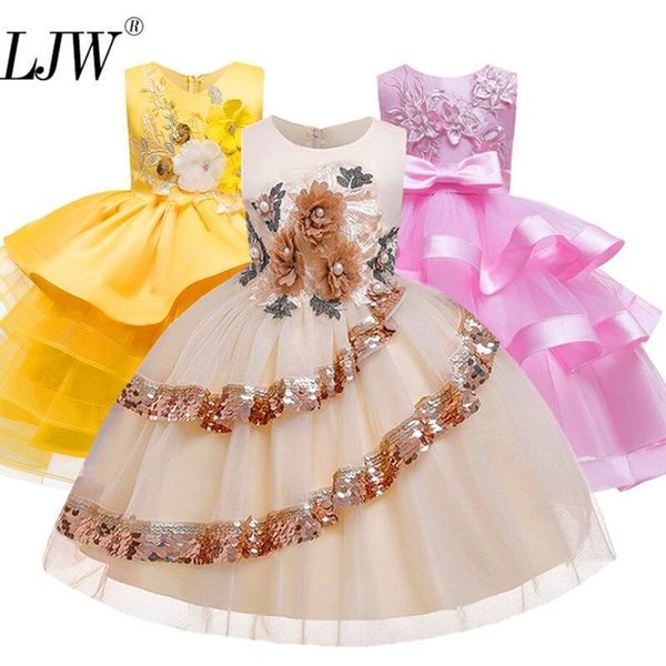 

flower girl dress for girls tutu kids clothing elegent hand organza girls dresses for children princess party custumes 2-10 year lj200822, Red;yellow