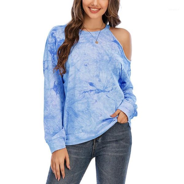 

autumn women casual tee shirt fashion women strapless tie-dye print long sleeve o-neck t-shirt ladies clothes streetwear1, White