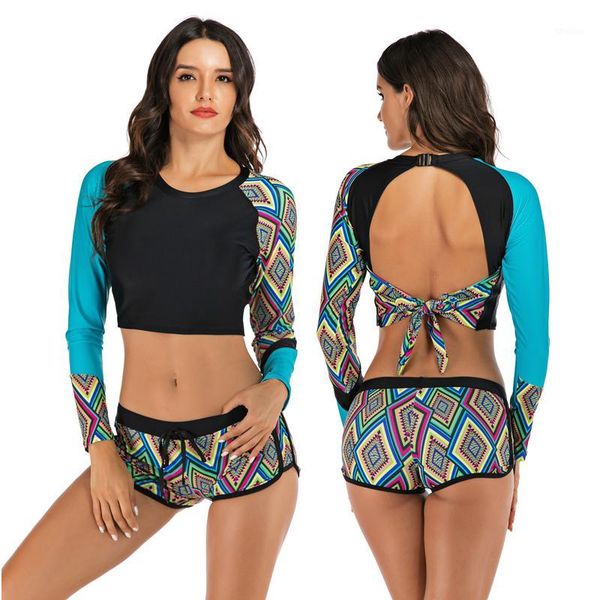 

women's swimwear drozeno lady long sleeve rash guard green leaves beachwear push up woman backless bathing suit shorts xxl two pieces p, White;black