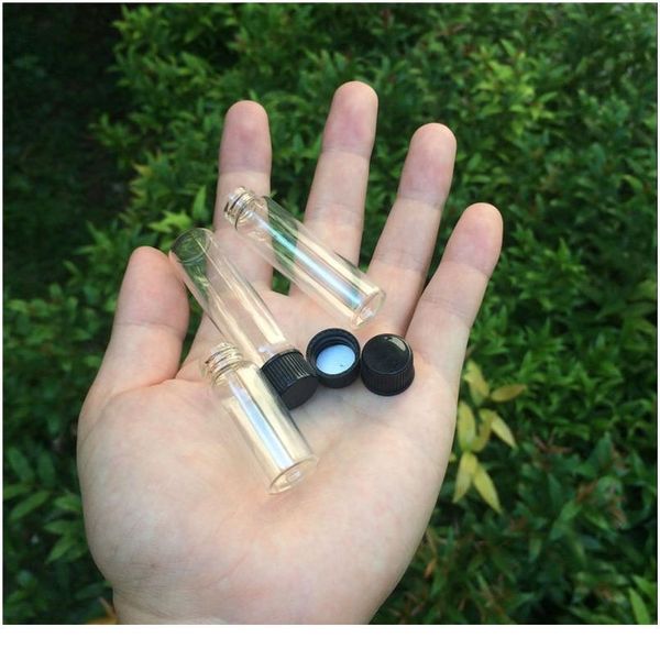 

16*60*8mm 6ml glass bottles with plastic lid transparent empty glass gift bottles jars black cap 10 bbyctu
