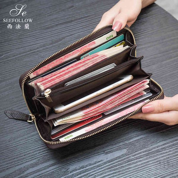 

new wallet women's long large capacity multi-functional multi card position hand-held foreskin clip purses sale deal, Brown;gray