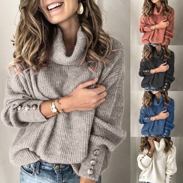

2021 new winter sweater knitted button boho plus size casual long sleeve pull women sweaters pullovers b00n, White;black